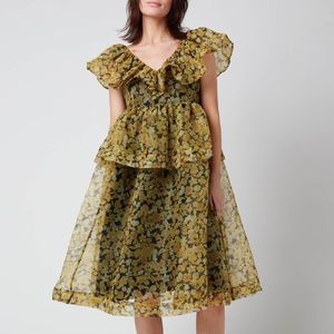 Ganni Yellow Floral Midi Dress